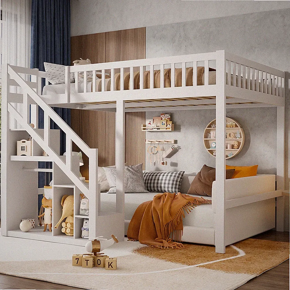 Etagenbett Kinder Hüttenbett Doppelhochbett mit Stauraum Stockbett 140x200 cm