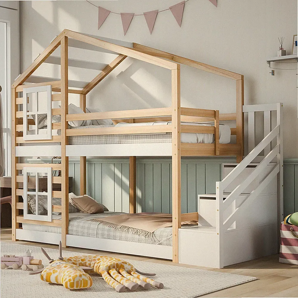 Etagenbett Kinderbett 90 x 200 cm für 2 Kinder,Hochbett mit Lattenrost,Schublade