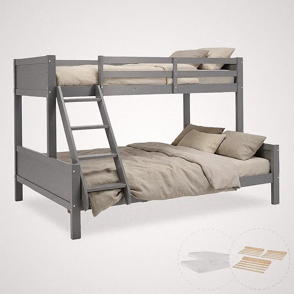 Etagenbett Kinderbett 90x200 140x200 Grau Kiefer Massiv 2 Matratzen Homestyle4u