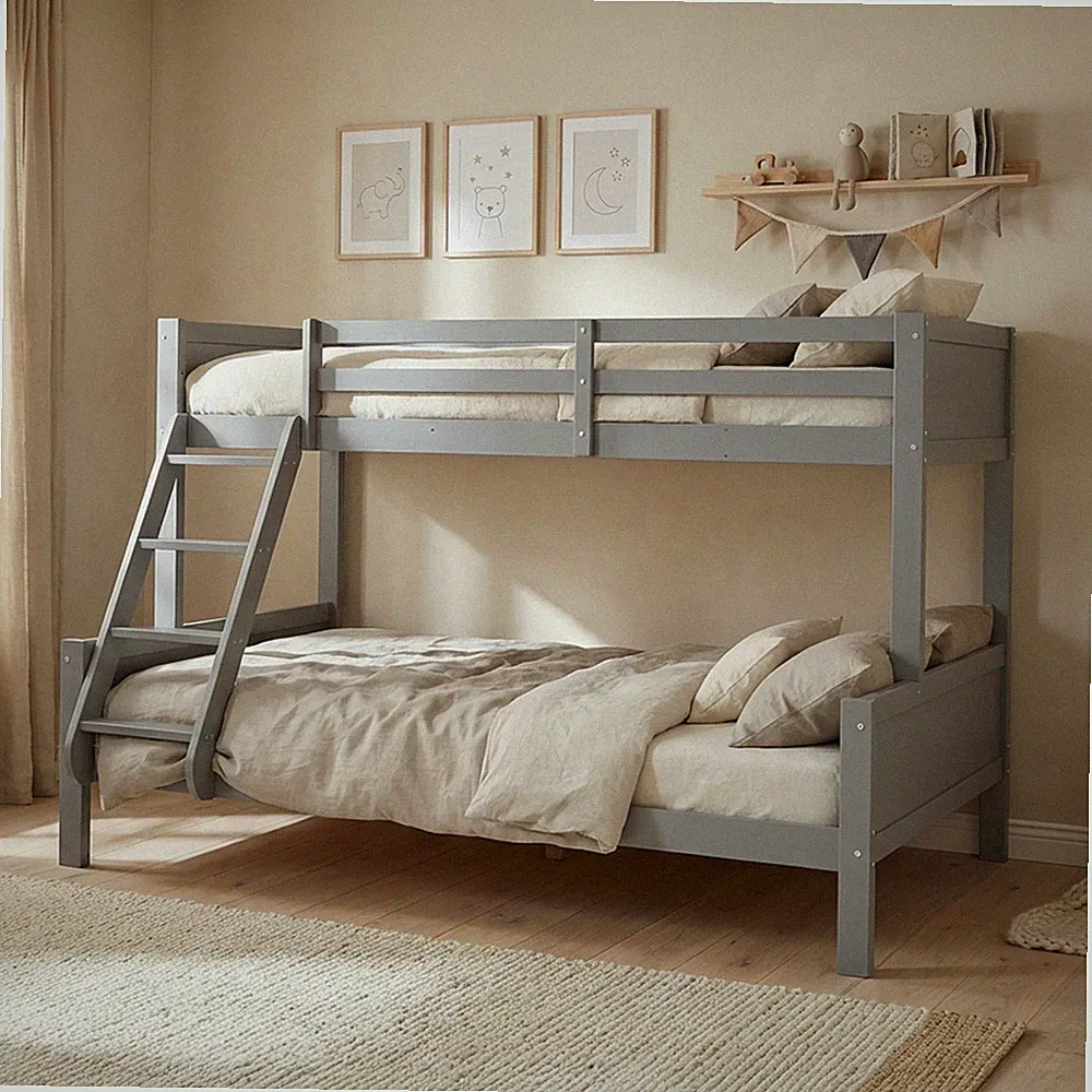 Etagenbett Kinderbett 90x200 140x200 Grau Kiefer Massiv Lattenrost Homestyle4u