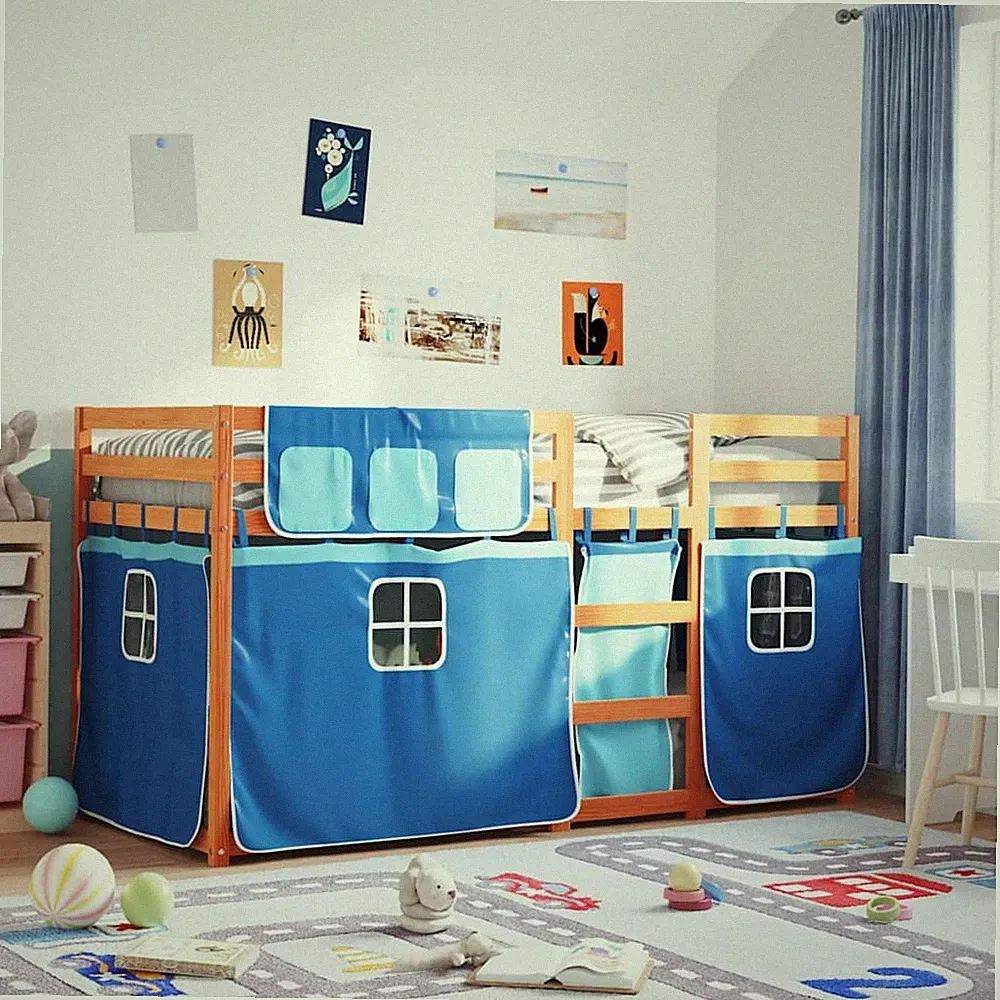 Etagenbett Kinderbett Hochbett Stockbett mit Vorhängen Massivholz Kiefer vidaXL