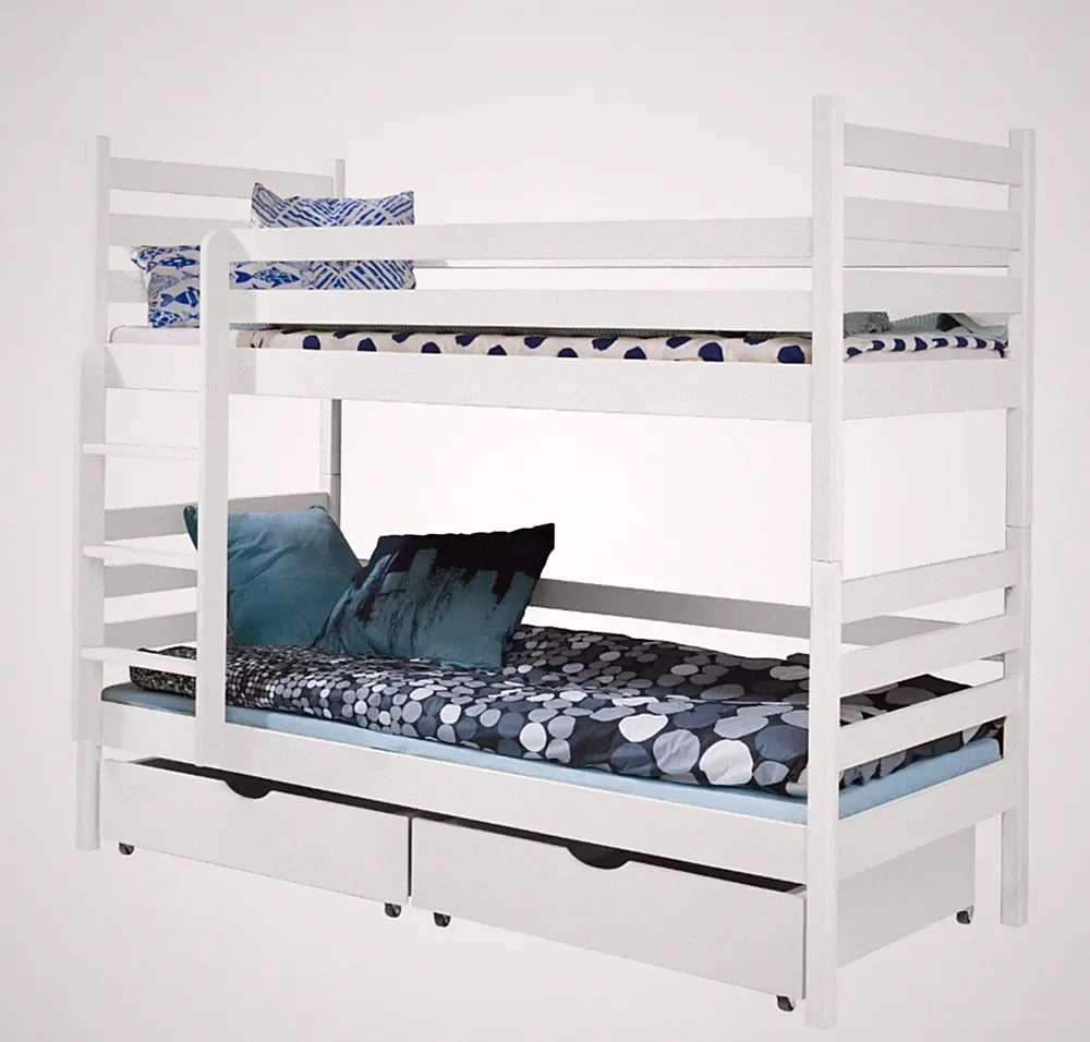 Etagenbett Massivholz Weiß 2 Schubladen Kinderbett Jugendbett 80x170 Holzbett