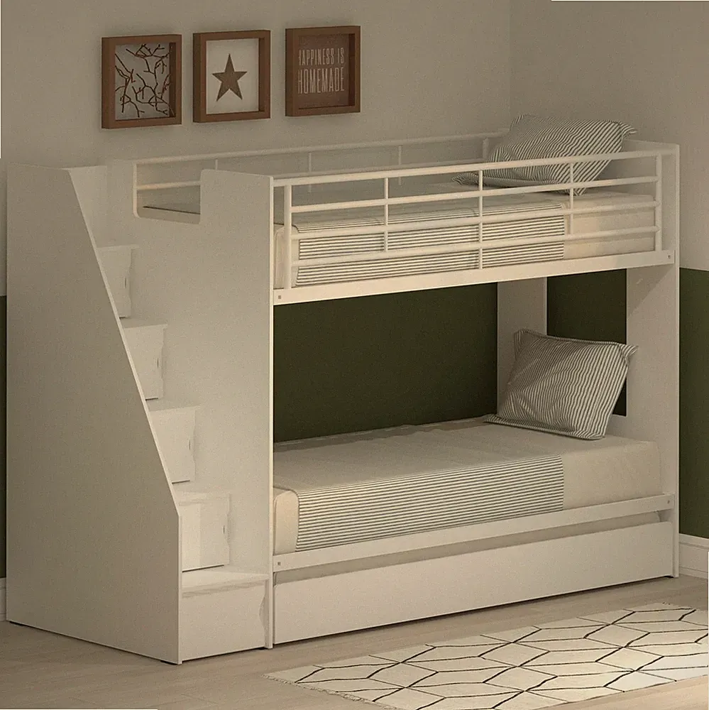 Etagenbett mit Ausziehbett - Stauraumtreppe - Einzelbett - ausziehbares Gästebett darunter