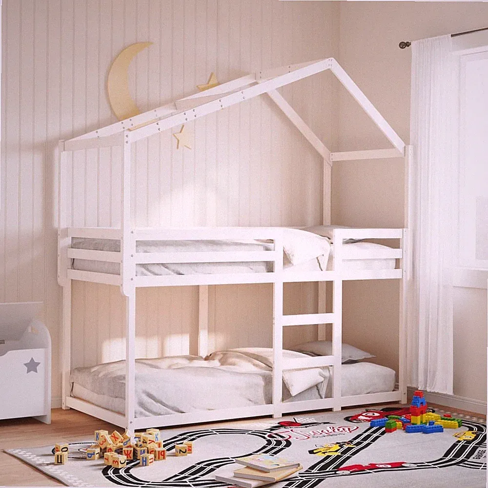 Etagenbett mit Dach Hochbett Kinderbett Lattenrost Massivholz Kiefer vidaXL