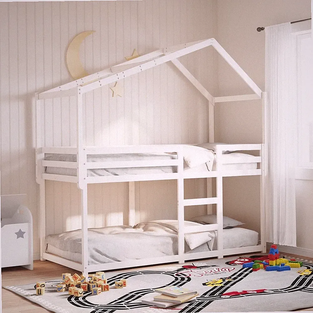 Etagenbett mit Dach Hochbett Kinderbett Lattenrost Massivholz Kiefer vidaXL