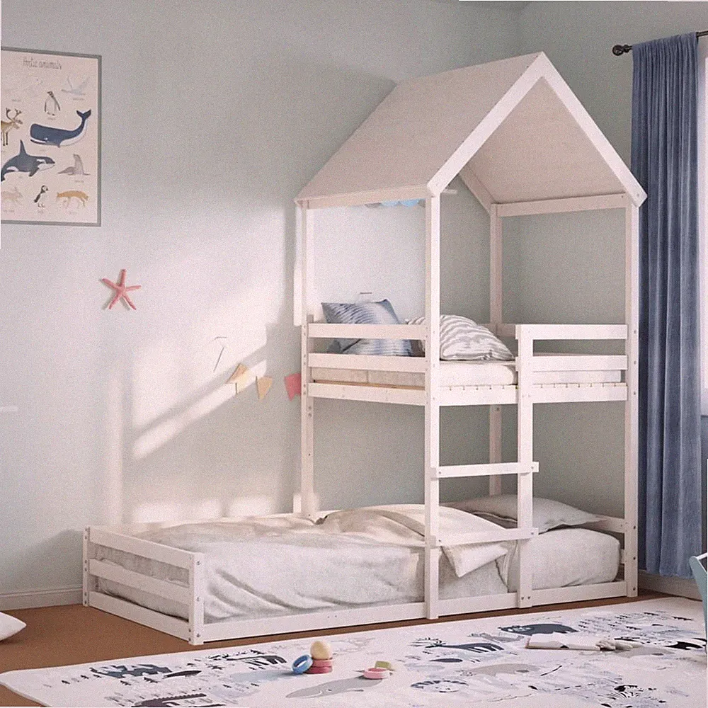 Etagenbett mit Dach Kinderbett Hochbett Spielbett Massivholz Kiefer vidaXL