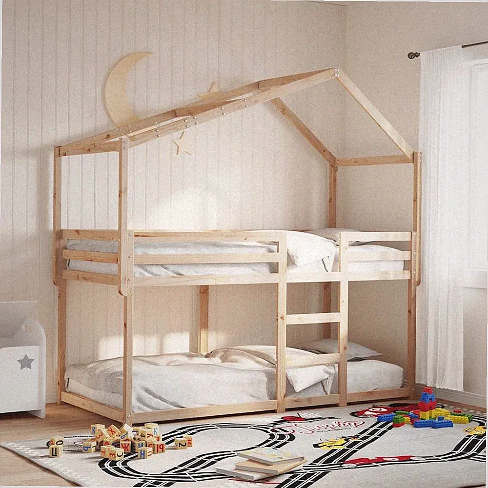 Etagenbett mit Dach Kinderbett Hochbett Stockbett Massivholz Kiefer vidaXL