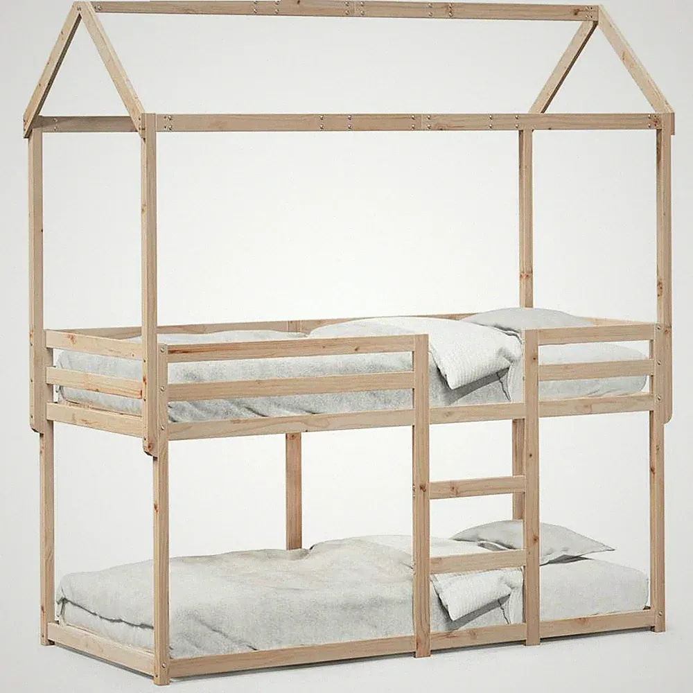 Etagenbett mit Dach Kinderbett Lattenrost Hochbett Massivholz Kiefer vidaXL