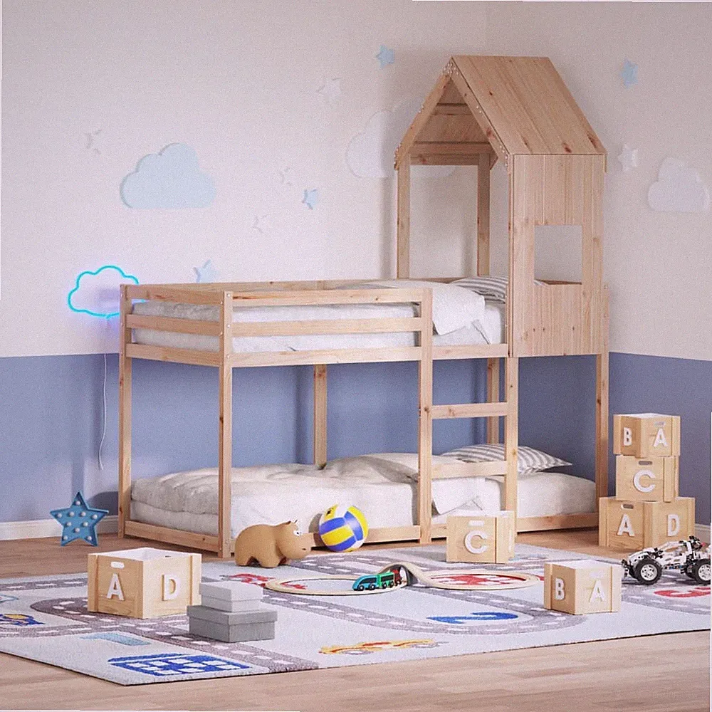 Etagenbett mit Dach Stockbett Kinderbett Lattenrost Massivholz Kiefer vidaXL