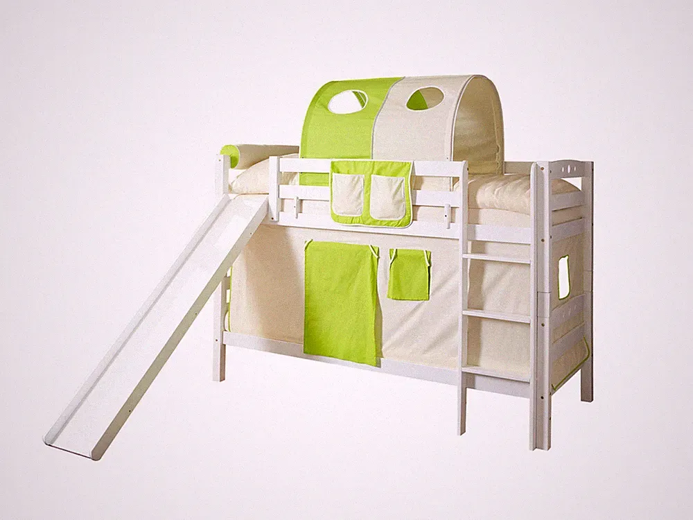Etagenbett mit Rutsche Doppelbett Lupo Buche massiv Weiss mit Farbauswahl