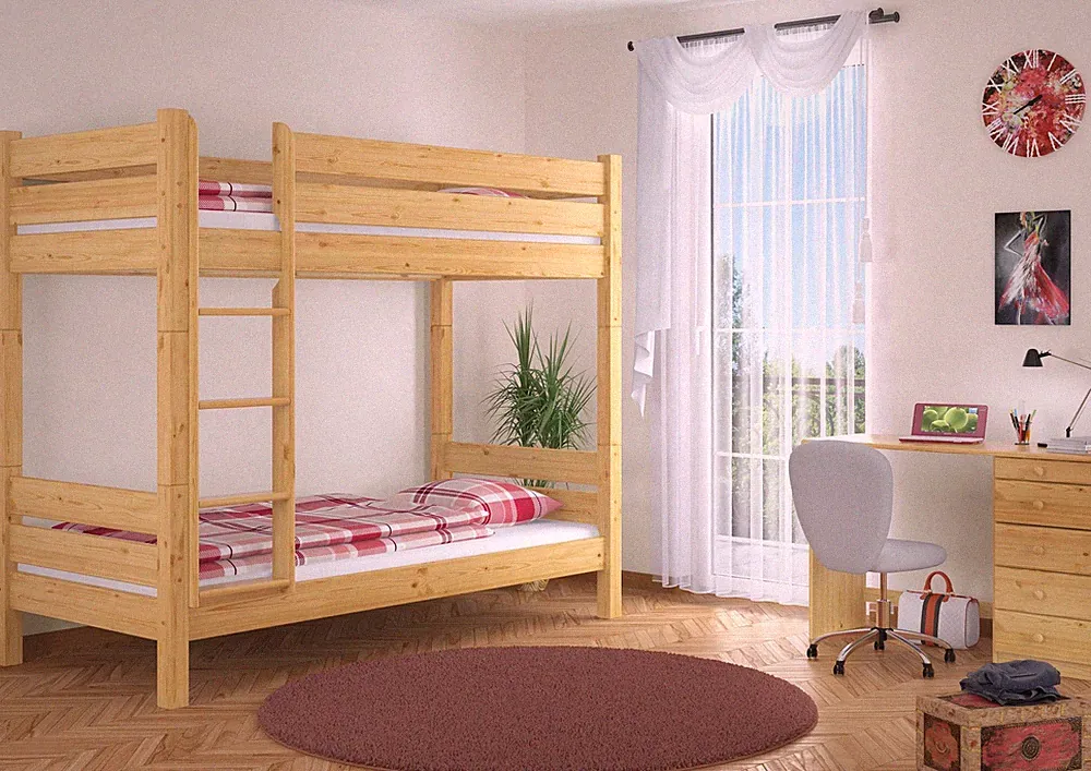 Etagenbett robust 90x200 Nische 100 Stockbett Zubehör wählbar Kiefer massiv