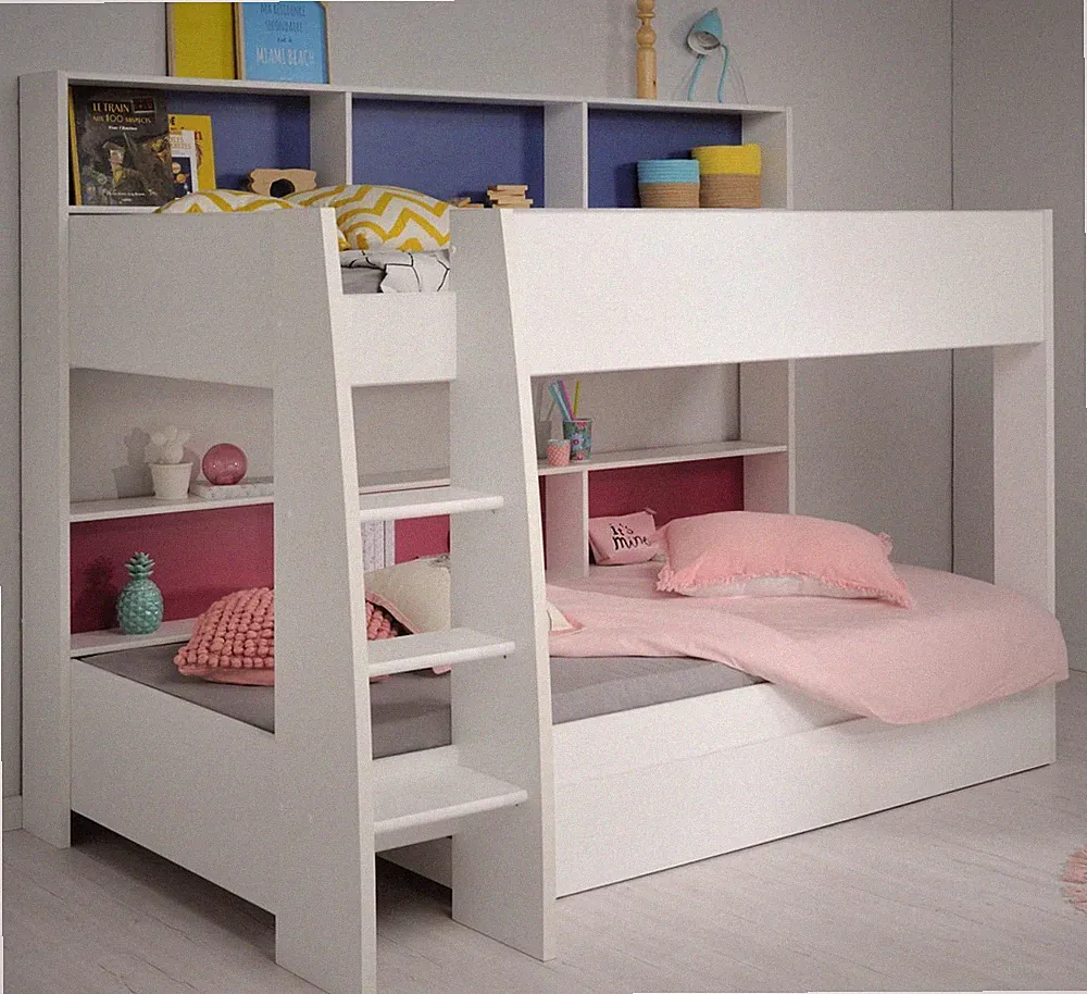 Etagenbett weiß mit blau oder pink Stauraum Stockbett Hochbett Parisot TamTam11