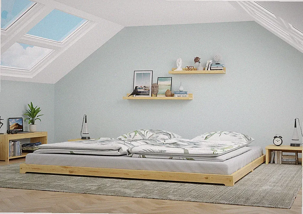 Extra flaches Futonbett 180x200 Kiefer lackiert Ehebett Niederflurbett
