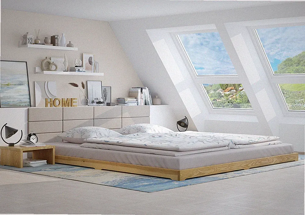 Extra großes und niedriges Futonbett Flachbett 200x200 Holzbett Esche lackiert