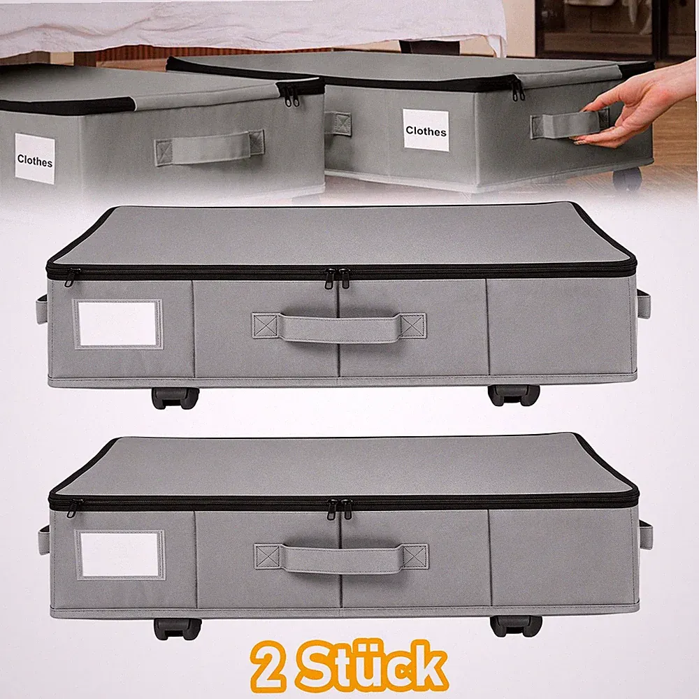 Faltbare Unterbett Aufbewahrungsbox Unterbettkommode mit Rollen Bettkasten DHL