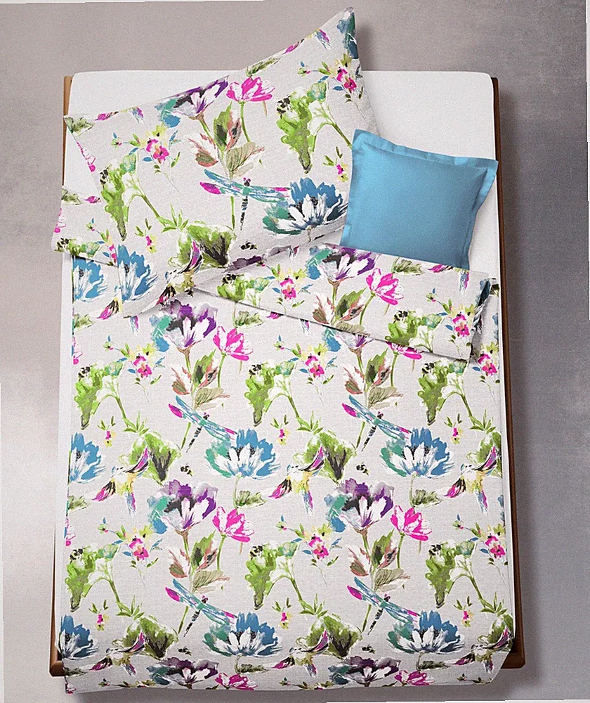 Fleuresse Mako-Satin Bettwäsche 135x200 Blüten Libelle blau grün lila 03351-02
