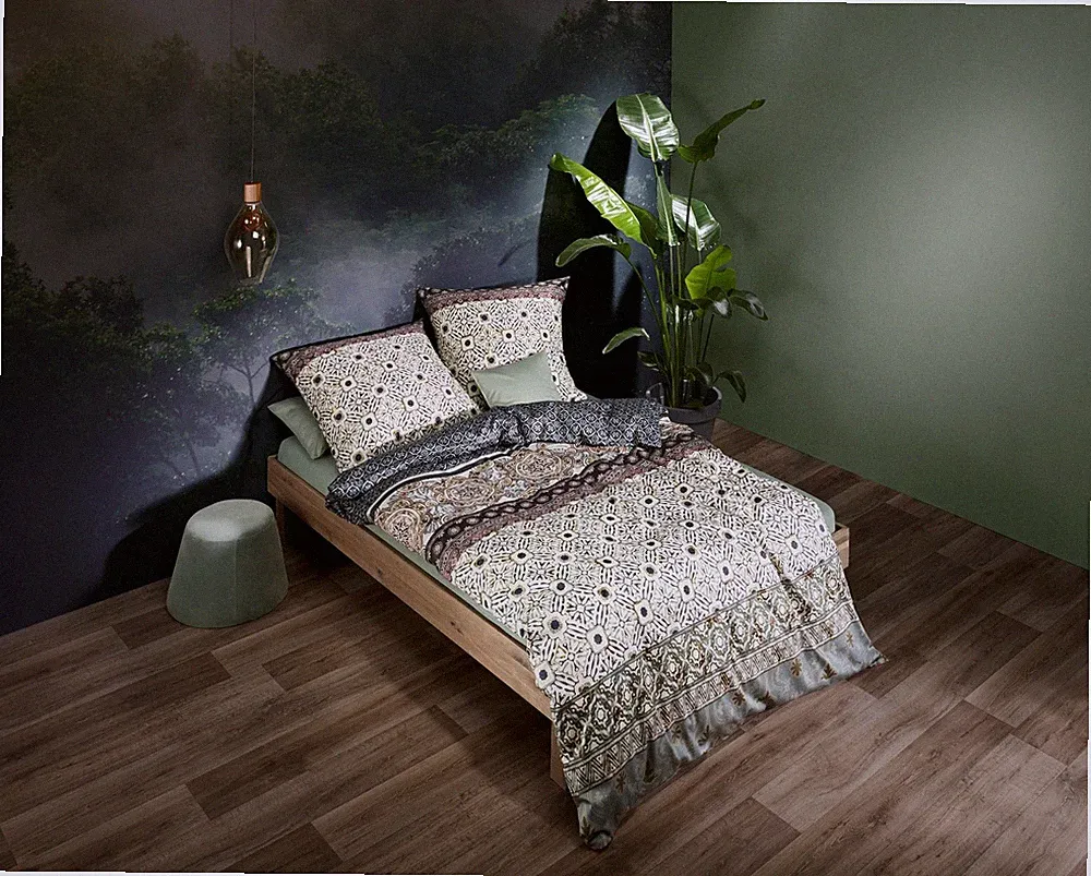 Fleuresse Mako-Satin Bettwäsche 135x200 Mosaik Ornamente grün braun 114561-05