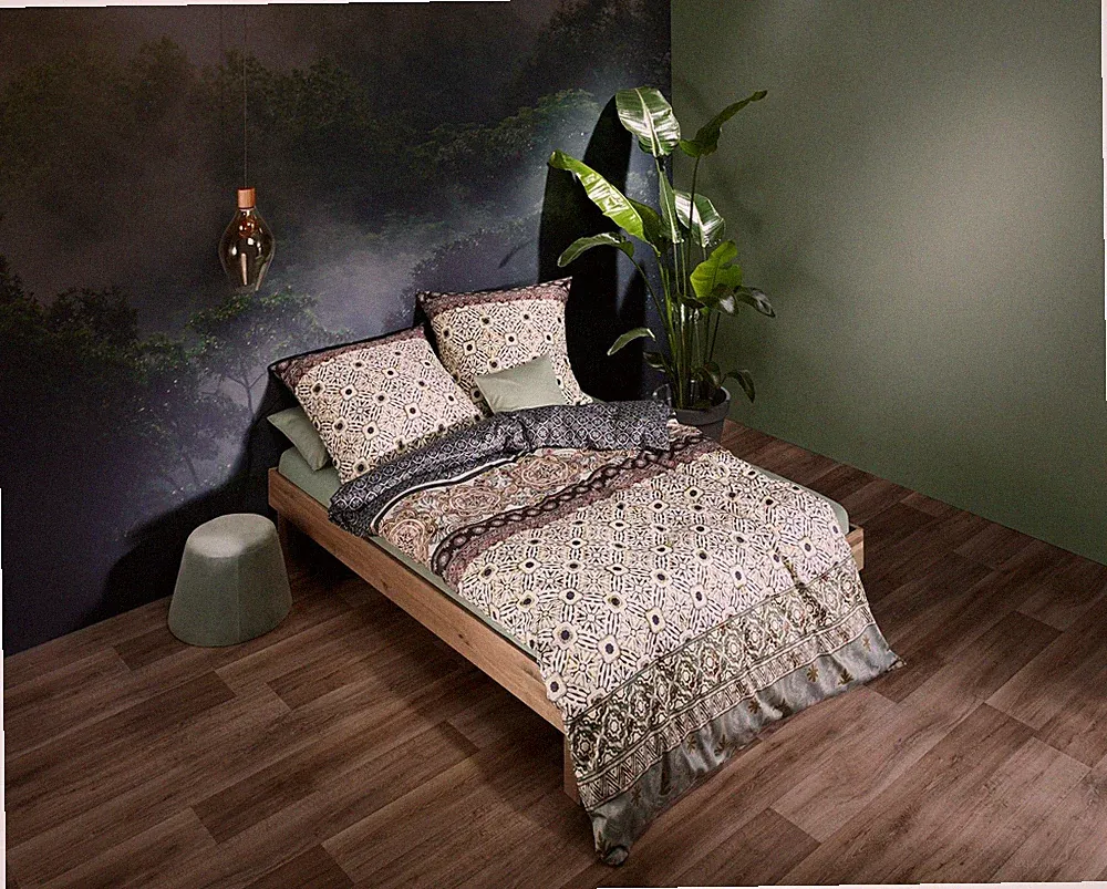 Fleuresse Mako-Satin Bettwäsche 155x220 Mosaik Ornamente grün braun 114561-05