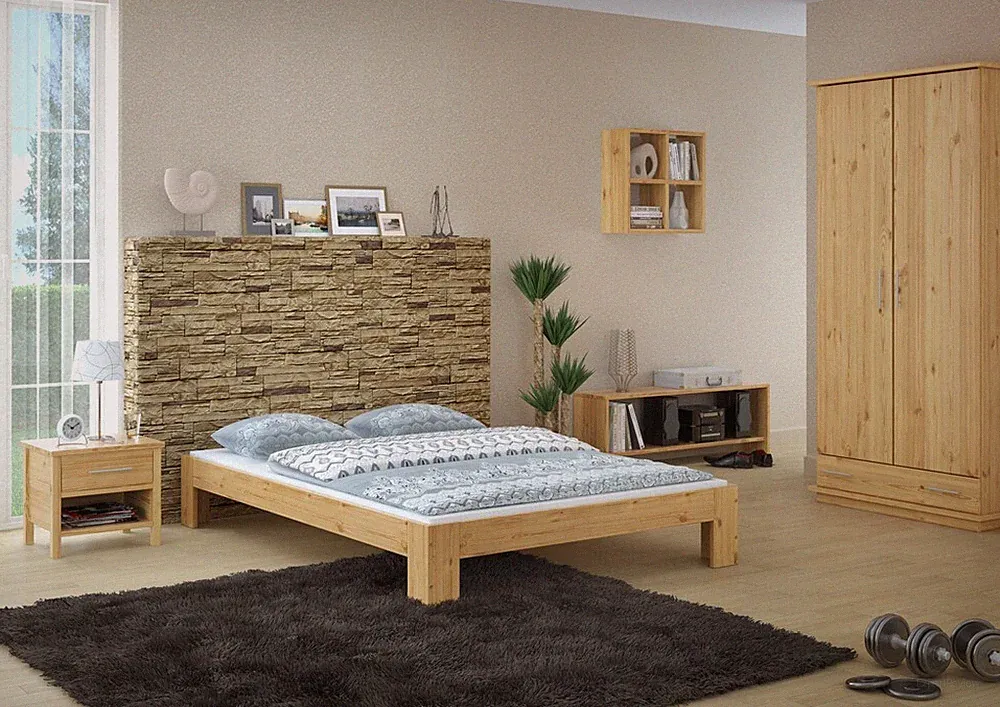 Französisches Bett Doppelbett 140x200 Futon Kiefer massiv Rollrost Jugendbett