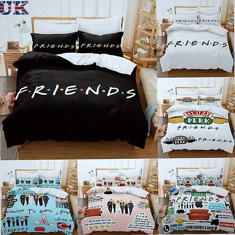 Freunde 3D-Bettlageset Quilt Bett bezug Kissen bezüge Einzel-Doppel-King-Größe