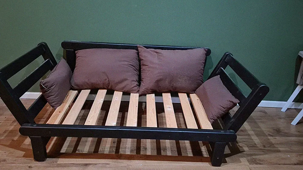 Futon-Bett, Karup ähnlich, Schlafcouch, Holz, Schwarz