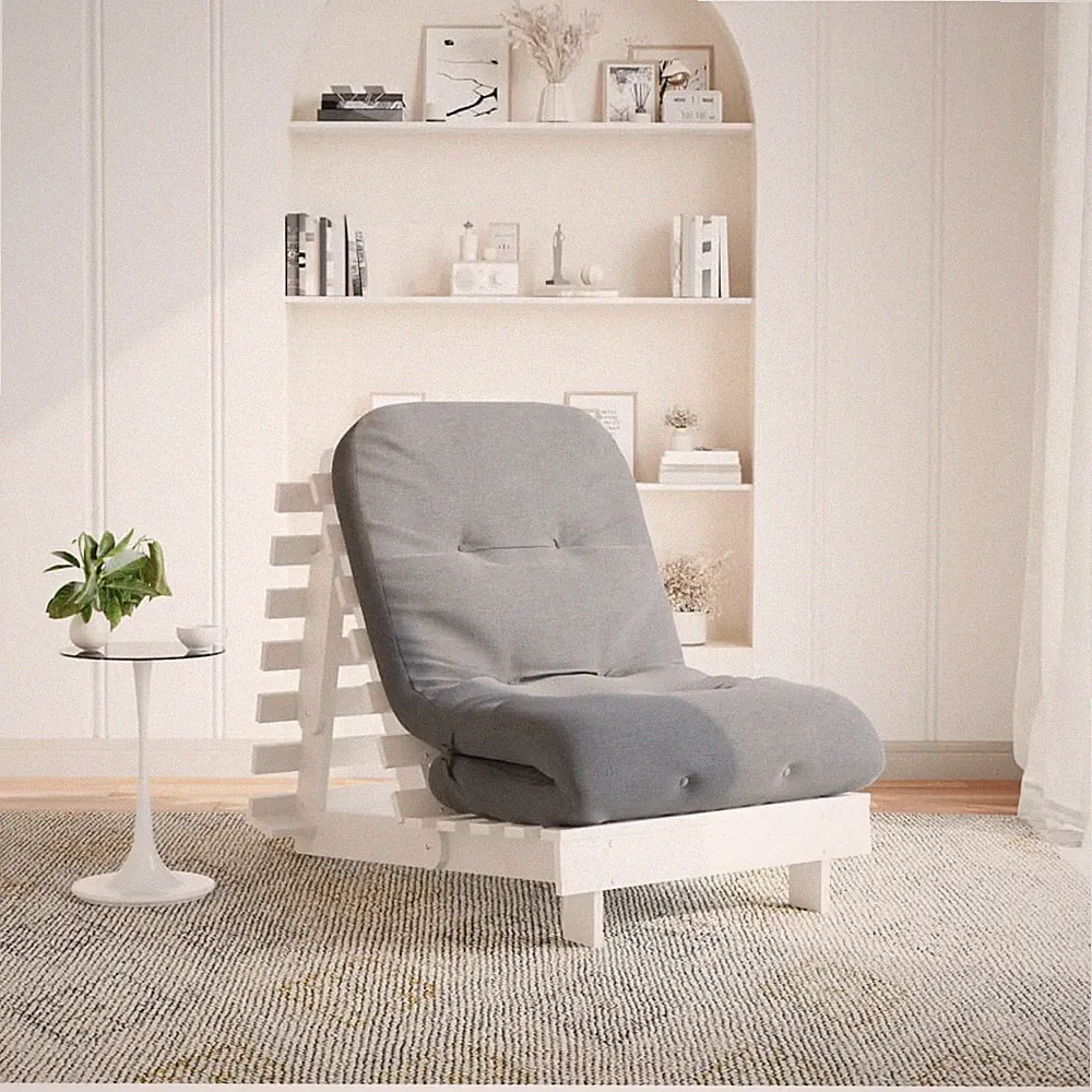 Futon Schlafsofa Kiefer massiv 70x206x11cm weiß inkl grau 60x200x8cm Schaumstoff klappbar
