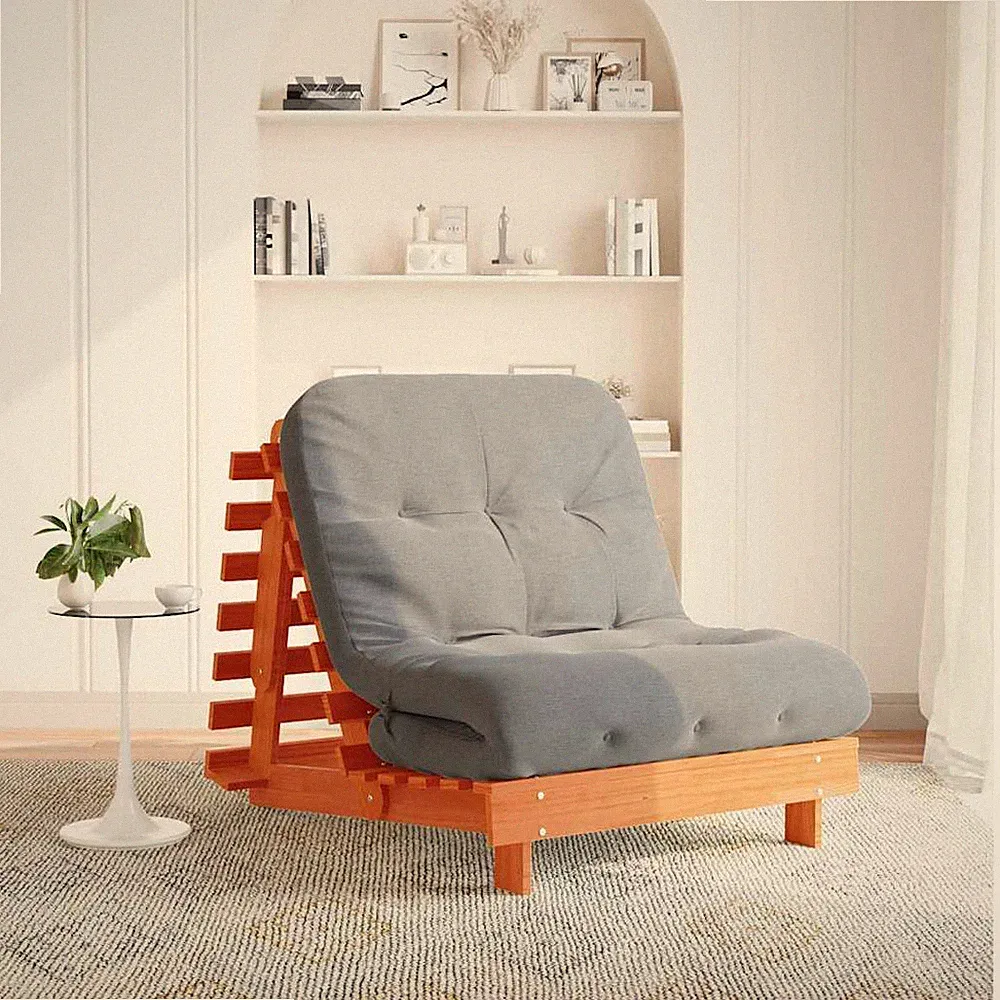 Futon Schlafsofa Kiefer massiv Holz braun 80x206x11 cm Schaumstoffmatratze verstellbar