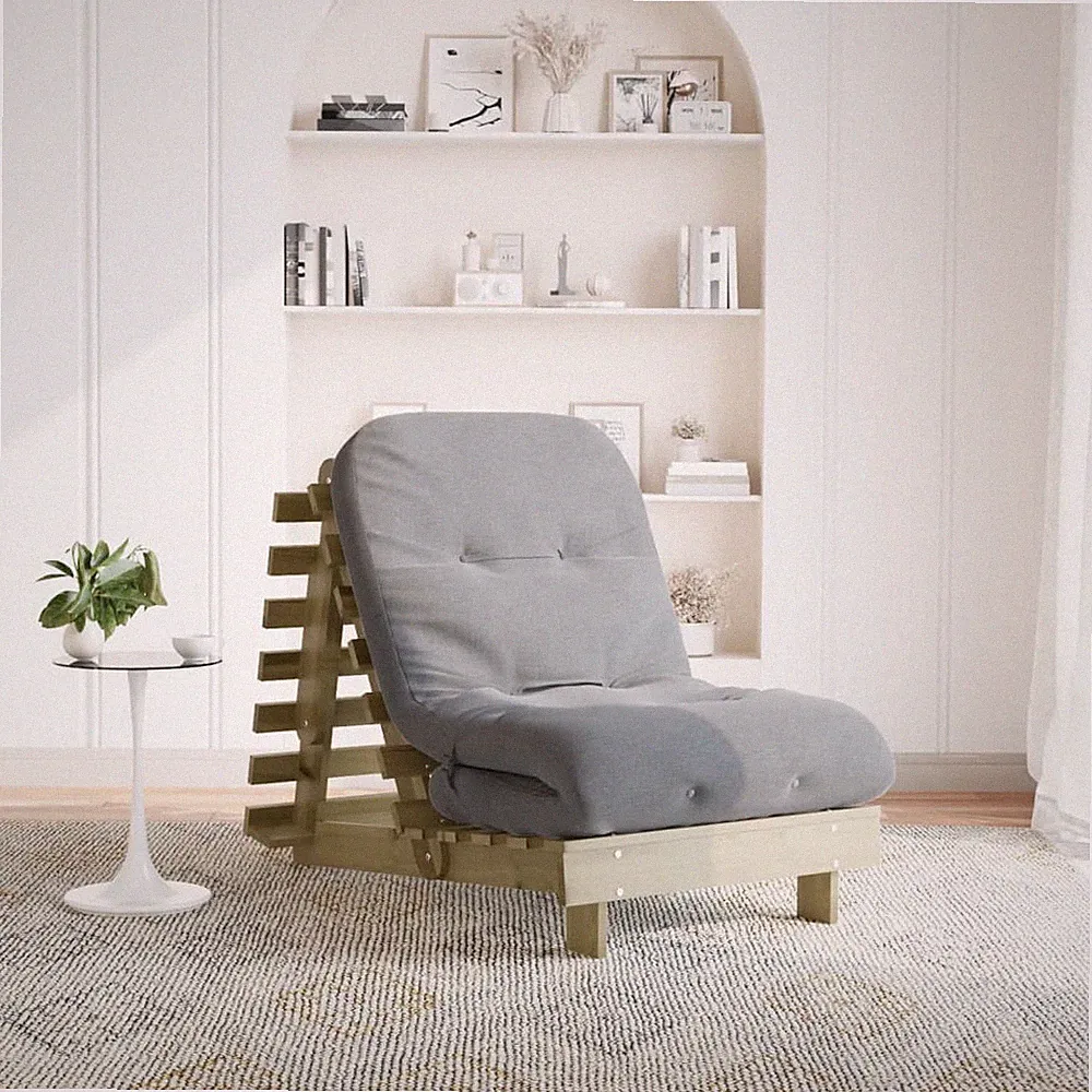 Futon Schlafsofa Kiefer massiv naturfarben 70x206x11cm mit grau 60x200x8cm Gäste