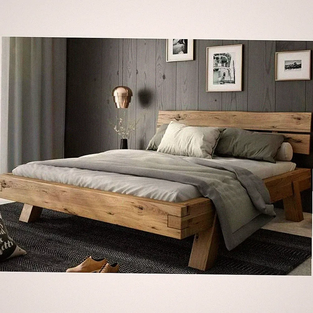 Futonbett Balkenbett Heinrich Bett Rustic Eiche Massiv geölt 180x200cm Holzbett