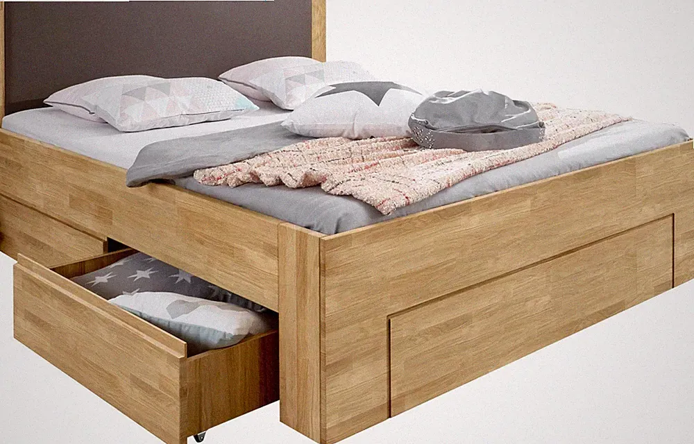 Futonbett Bernett Bett Buche Massiv 160x200cm inkl. 4Bettkästen Fußteilregal