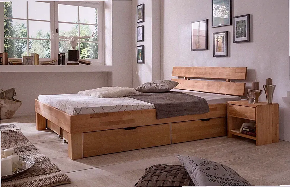 Futonbett Bett Kernbuche Massiv geölt Breite 140cm inkl. 4 Bettkästen