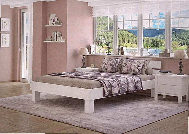 Futonbett Doppelbett 140x200 Ehebett Holzbett Buche waschweiß Zubehör wählbar