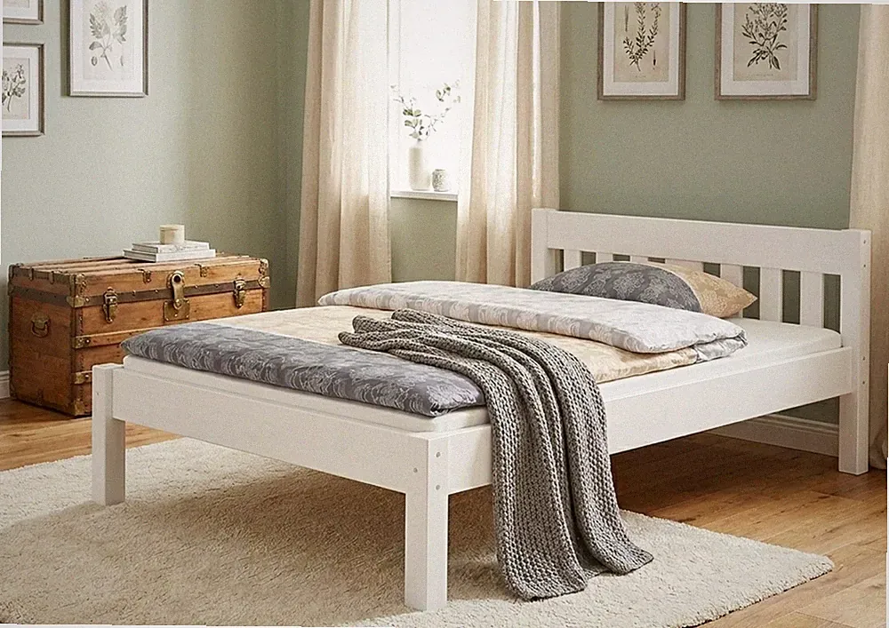 Futonbett Doppelbett 140x200 Massivholzbett weiß Kiefer Zubehör wählbar