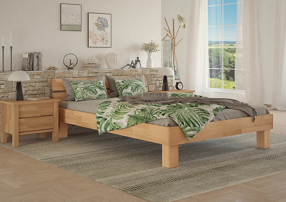 Futonbett Doppelbett mit Überlänge 140x220 Massivholzbett Buche Zubehör wählbar