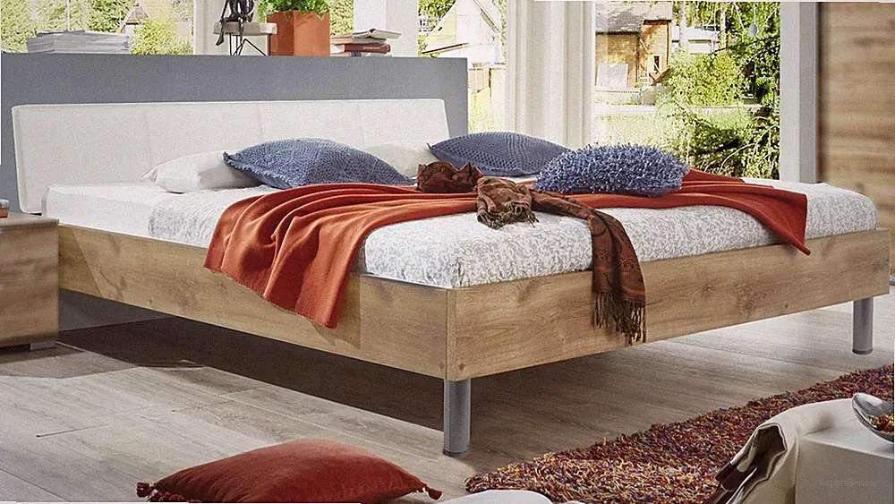 Futonbett Easy Beds D 180x200 Bett Doppelbett in Plankeneiche und Polster weiß