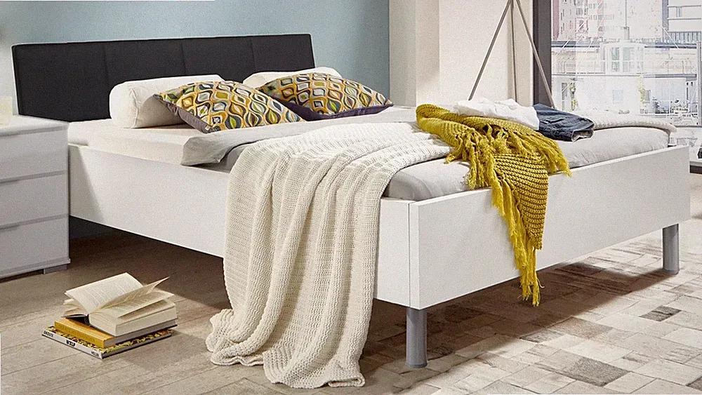 Futonbett Easy Beds D 180x200 Bett Doppelbett in weiß und Polster schwarz