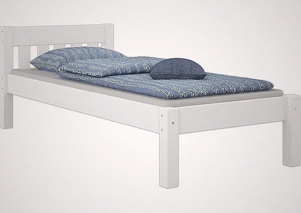 Futonbett Einzelbett 100x200 Massivholzbett Kiefer weiß Rollrost Gästebett Holz