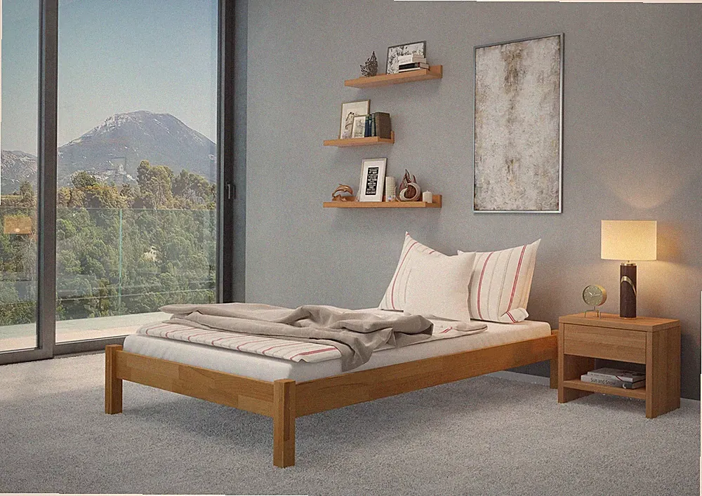 Futonbett Einzelbett natur 120x200 Holzbett Buchebett massiv Zubehör wählbar