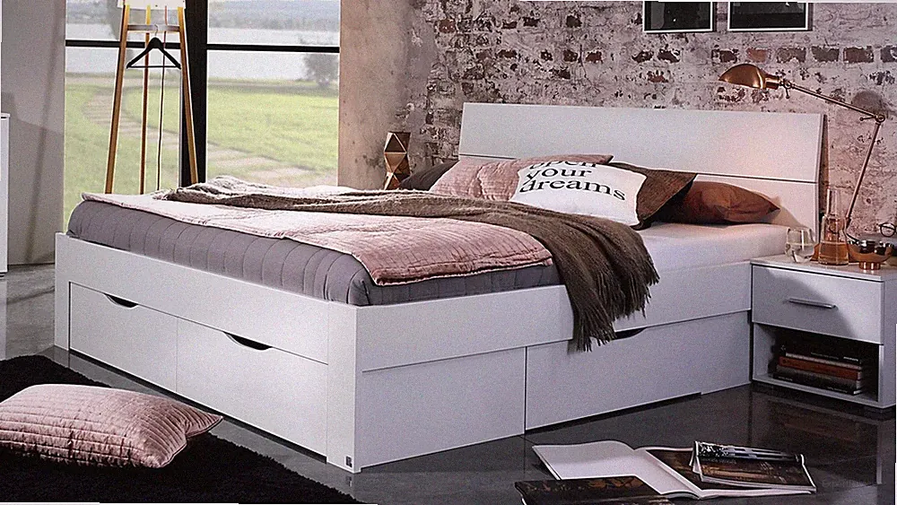 Futonbett Flexx Bett Bettgestell Doppelbett in weiß inkl. Schubkasten 180x200 cm