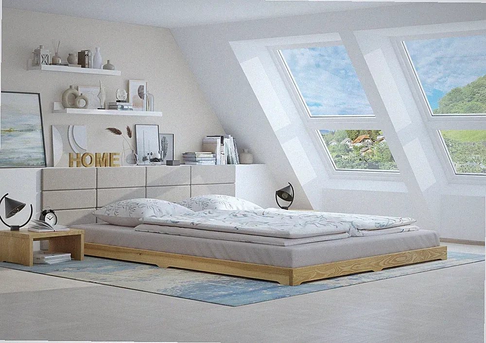 Futonbett Holzbett 180x200 platzsparend extra niedriges Bett Esche lackiert