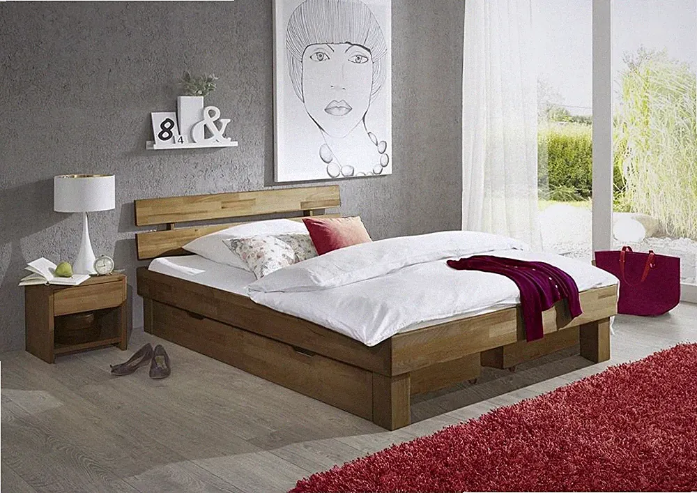 Futonbett JENNY 100 x 200 cm Wildeiche massiv Natur geölt