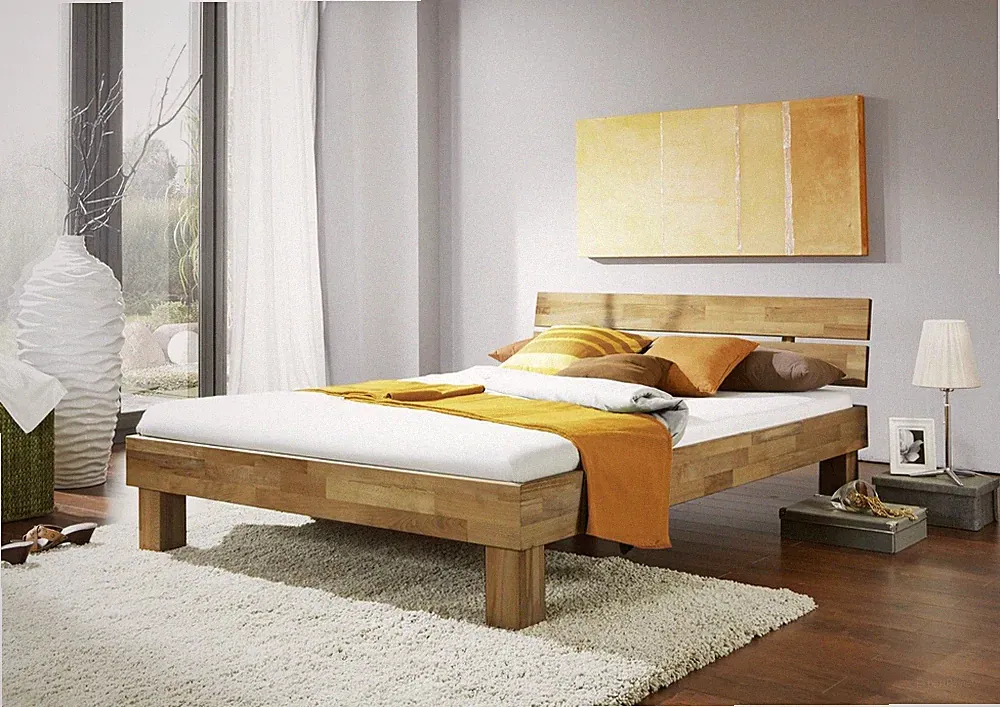 Futonbett Bett Jenny 140x200cm Wildeiche Massiv geölt inkl. Bettkastenset Elfo