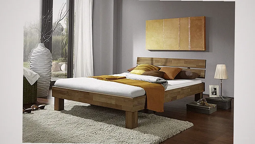 Futonbett Jenny Bett in Wildeiche Massivholz geölt mit Kopfteil 140x200 cm