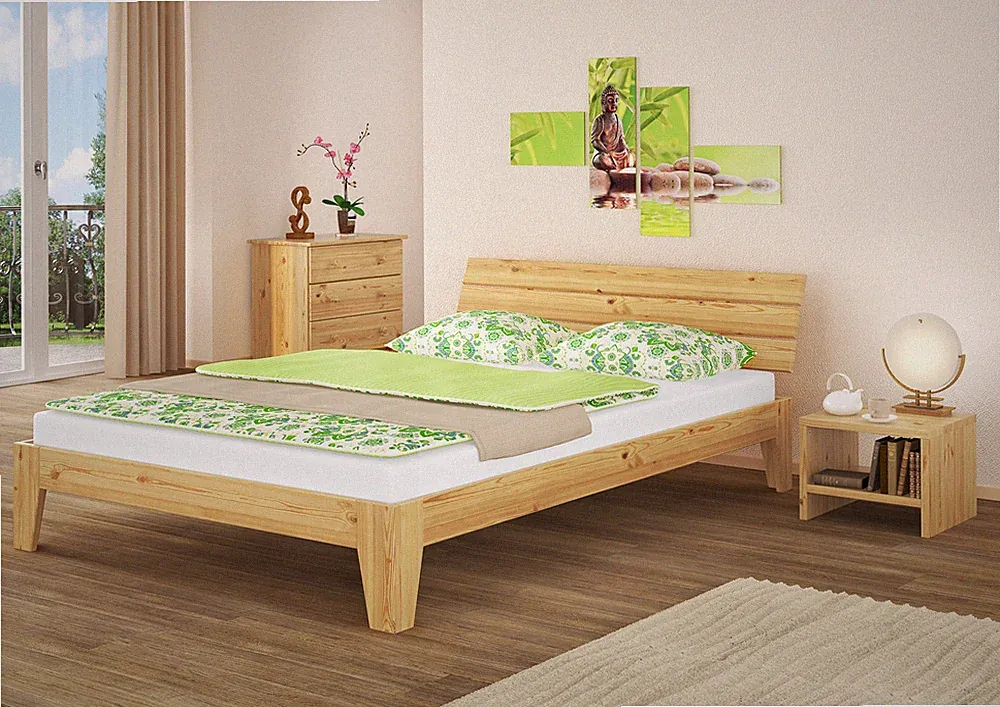 Futonbett Kiefer-Bettgestell massiv 140x220 Überlänge Doppelbett Zubehör wählbar