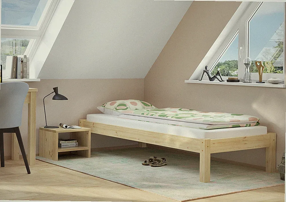 Futonbett Massivholzbett Einzelbett 90x200 Kiefer unbehandelt Zubehör wählbar