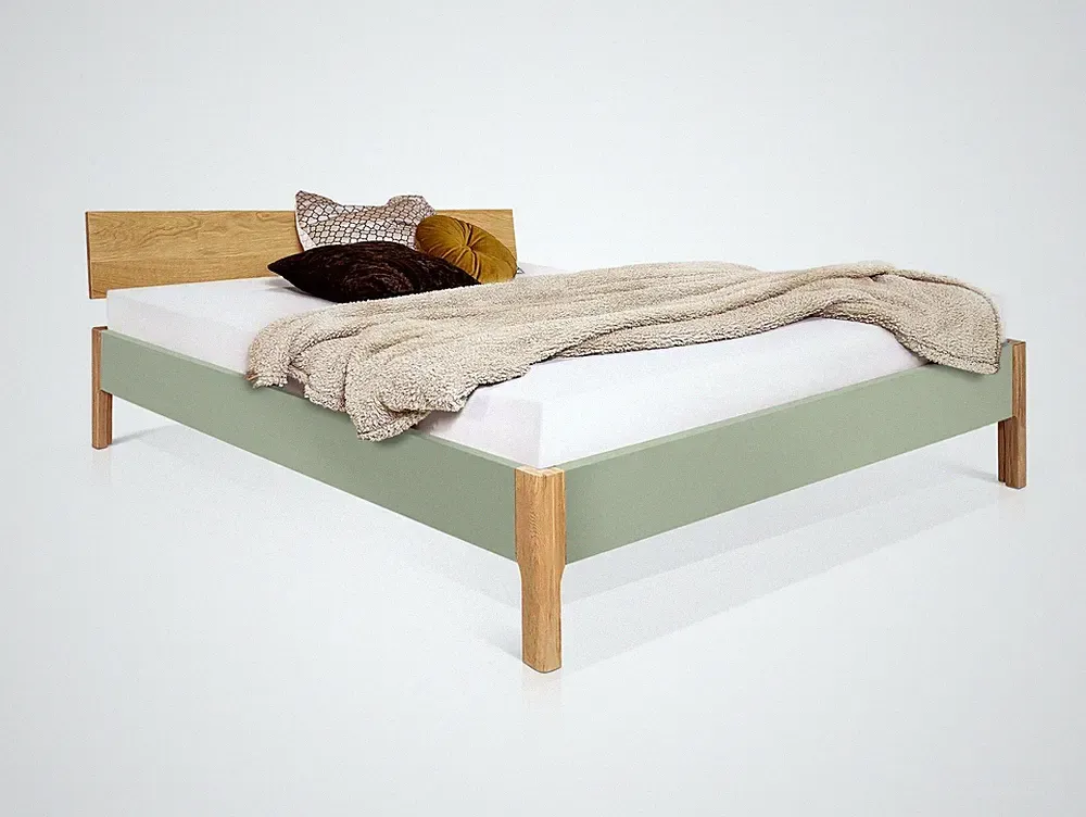 Futonbett Massivholzbett Überlängebett 200x220cm MERANO Wildeiche Buche Mintgrün