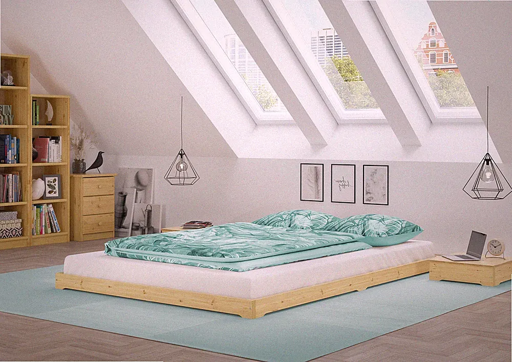 Futonbett platzsparend extra niedriges Studentenbett 140x200 Fichte Jugendbett