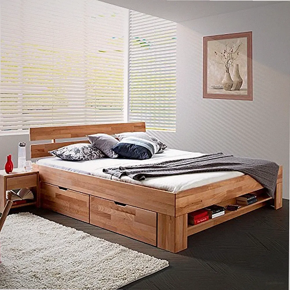Futonbett Sofi Kernbuche-massiv, geölt, inkl.4 Bettkästen und Fußteilregal