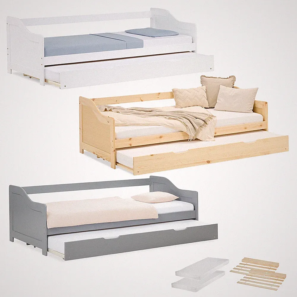 Gästebett Matratze Holzbett 90x200 Lattenrost Tagesbett ausziehbar Homestyle4u
