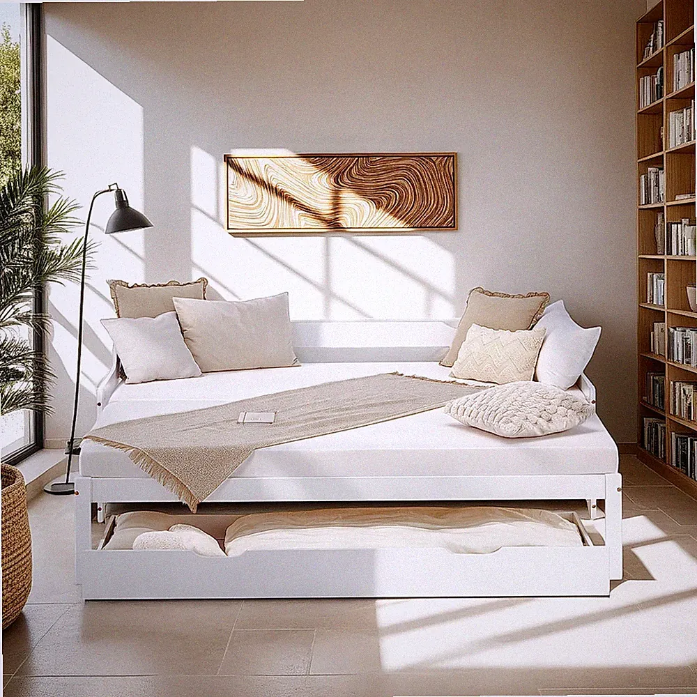Gästebett Tagesbett ausziehbar 90x200 cm Holz Ausziehbett Jugendbett Homestyle4u
